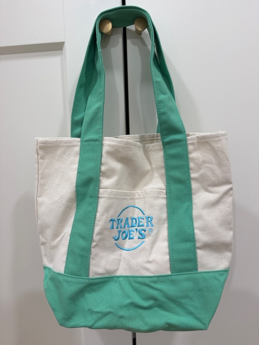 Trader Joe's Cream and Mint Canvas Tote Bag